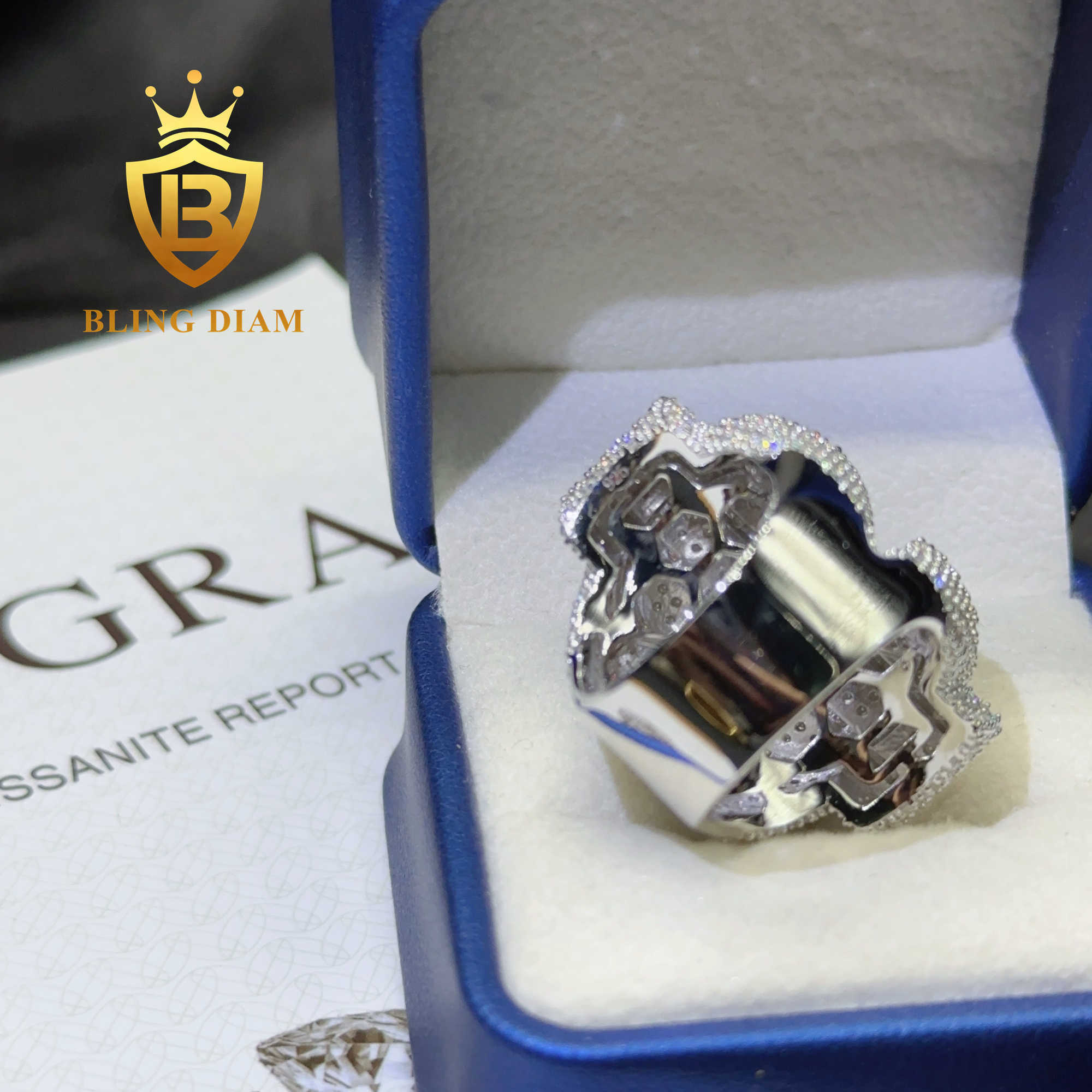 Fashion Mens Ring Full Diamond Pave Hip Hop Iced Out Luxury USD Sterling Silver 925 Rings Vvs Moissanite Diamond Cuban Ring