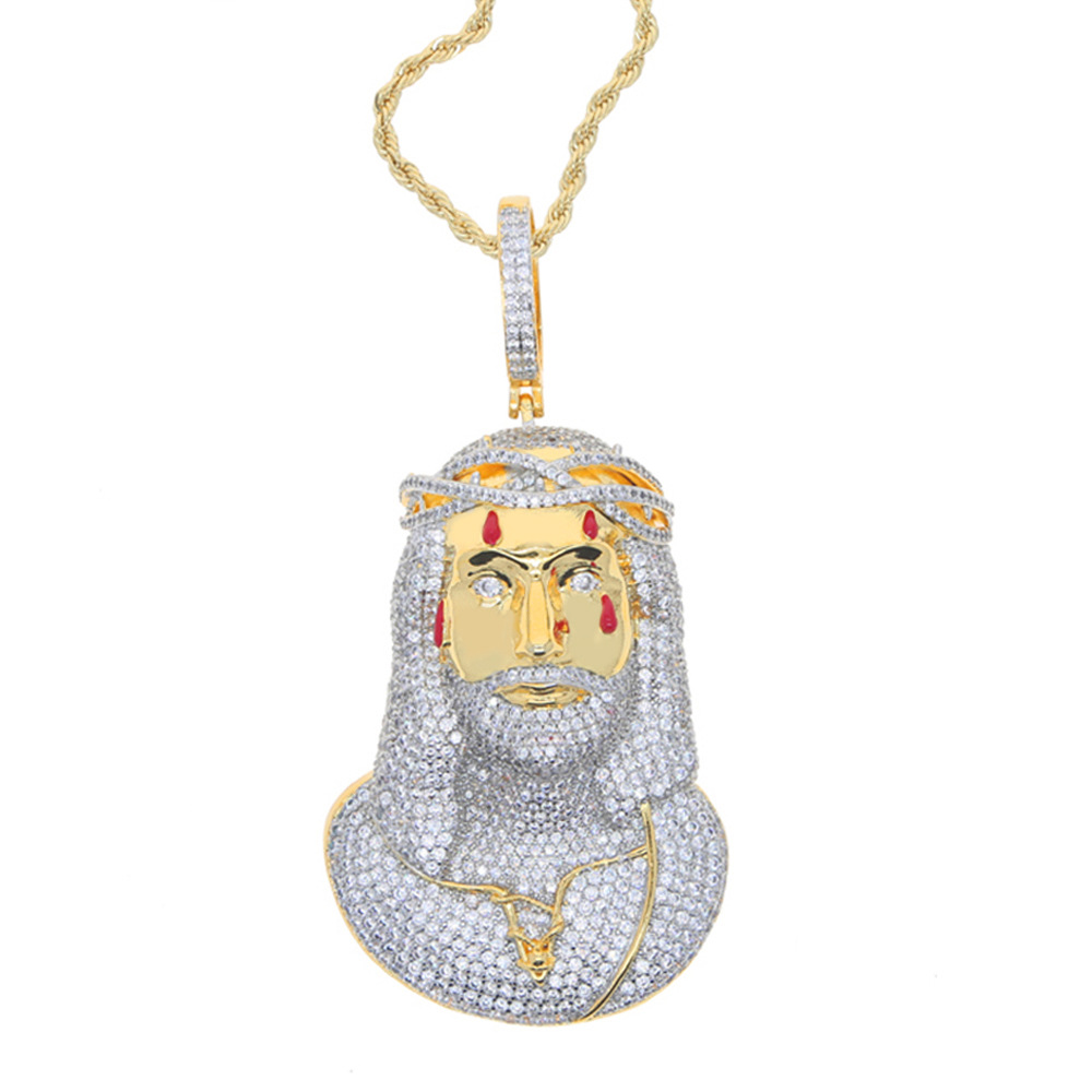 Hip Hop Exaggerated Personality Jesus Pendant Necklace 5A Zircon 18k Real Gold Plated Jewelry