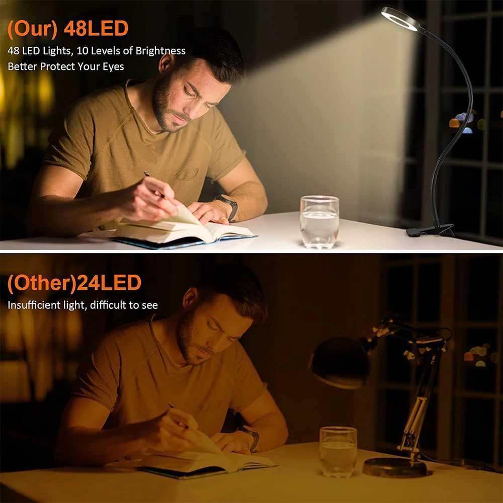 48 LEDs Clip on Desk Lamp 360Flexible Gooseneck Reading Table Light Eye-Caring USB Clamp Books Night Light Study Read Light M251114