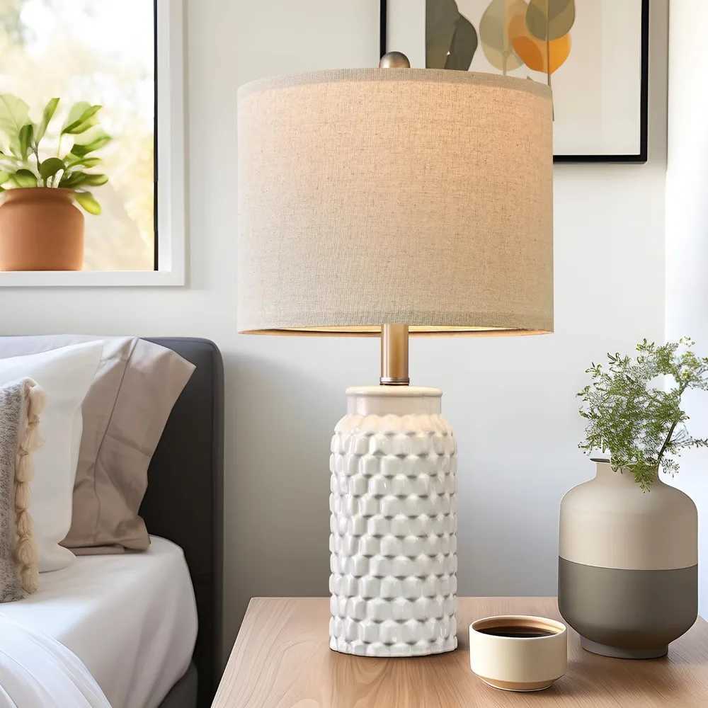 20.5 White Modern Ceramic Bedside Lamp Set of 2 for Bedroom Decor Farmhouse Table Lamp for Living Room Office Dorm B240904