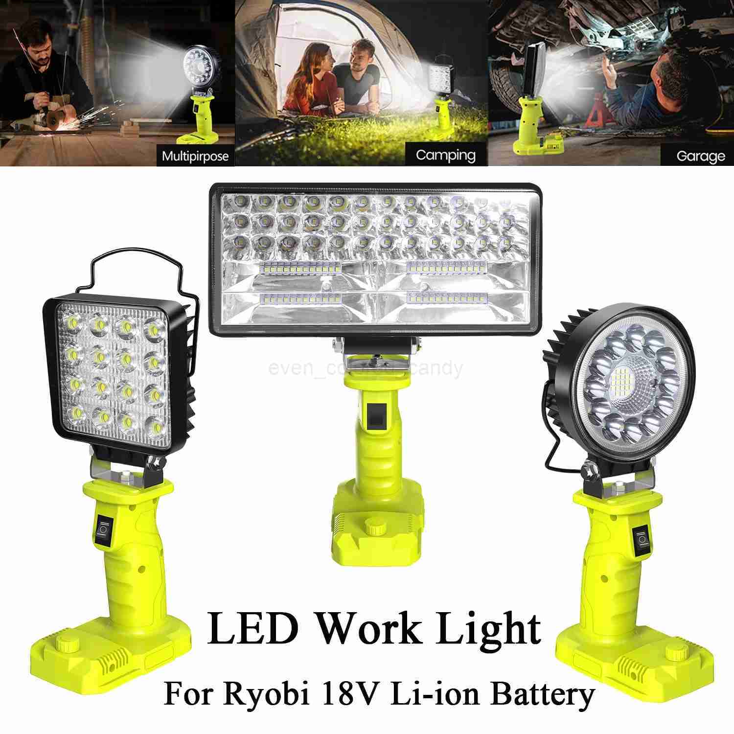 LED Alarm Work Light Flashlight Searchlight Electric Torch Spotlight Camping Lamp For Ryobi 18V Lithium Nickel One+ Battery P108 M241107