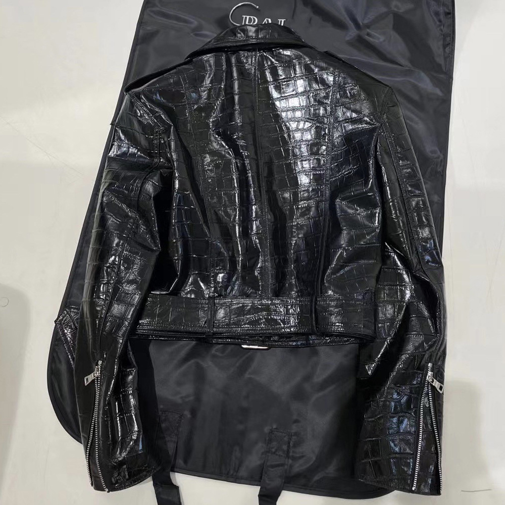 HK246130 Customized Leather Clothes Luxury Fashion Crocodile patterned cowhide Women European Locomotive Punk Spring and Autumn Short Style