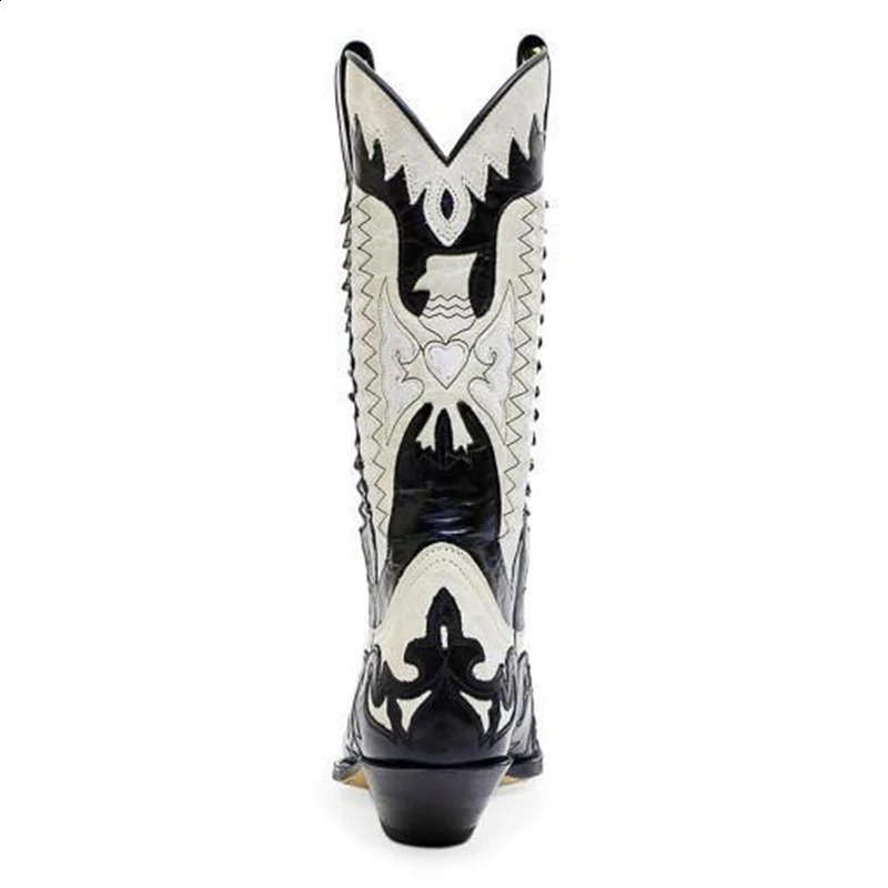 Mens Western Cowboy Boots Males Pointed Toe Outdoor Mid-calf Handmade Retro Shoes Black White Boots for Men Zapatos De Hombre 240724