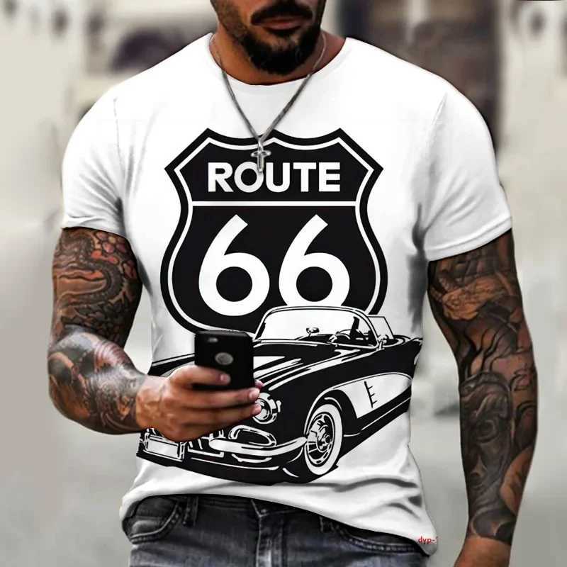 2024 Summer New Male T-Shirts Of Large Sizes Vintage Loose Clothing Short Fashion America Route 66 Printed Letters Men Tops TeeM240731