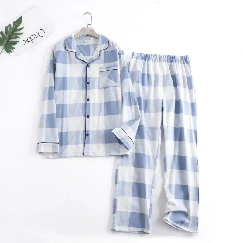Plaid Multi Colors Warm Cotton Flannel Long-sleeved Trousers Pajamas for Men Autumn and Winter Homewear Sleepwear Sets 240819