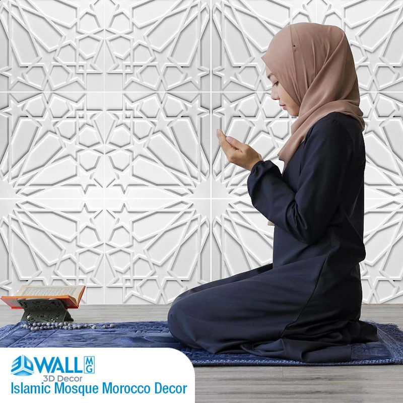 Islamic Mosque Morocco Decor Wall Art Painting Golden 3D Wall Stickers Muslim 3D Wall Panel Bohemia Arab Modern Home Room Decor 240731