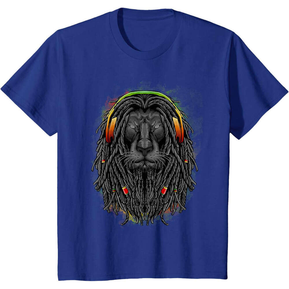 T shirt Mens Lion Shirt With Rasta Dreads And Headphones Show Your Pride T-Shirt shirts tshirt graphic tee Casual tops summer clothes Short sleeve Fre