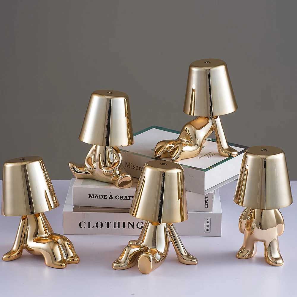 Italy Little Golden Man Table Lamp Living Room Bedside Childrens Room Art Decor Night Light Creative Coffee Shop Bar Desk LampsKL240731
