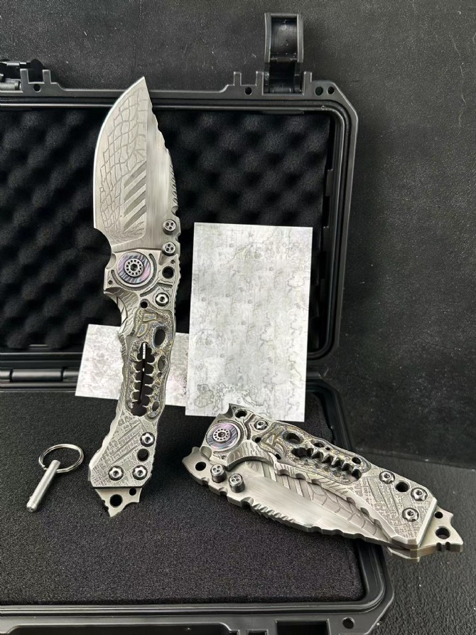 High End MBB T1 Strong Tactical Folding Knife Z-wear Coating Stone Wash Blade CNC TC4 Titanium Alloy Handle Large Survival Folder Knives with Retail B