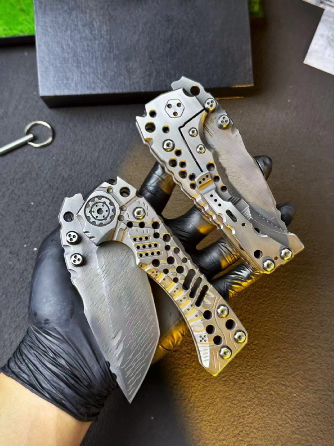 MBB T1 Strong Tactical Folding Knife Z-Wear Coating Stone Wash Tanto Point Blade CNC TC4 Titanium Alloy Handle Survival Pocket Knives with Plastic Box
