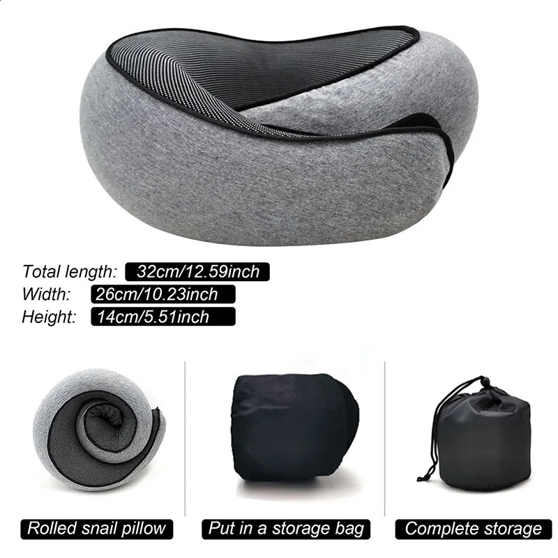 Travel Neck Pillow Memory Foam U-shaped Pillow Snail Style Travel Neck Support Portable Adjustable Soft Noon Break Sleep Pillows 240730