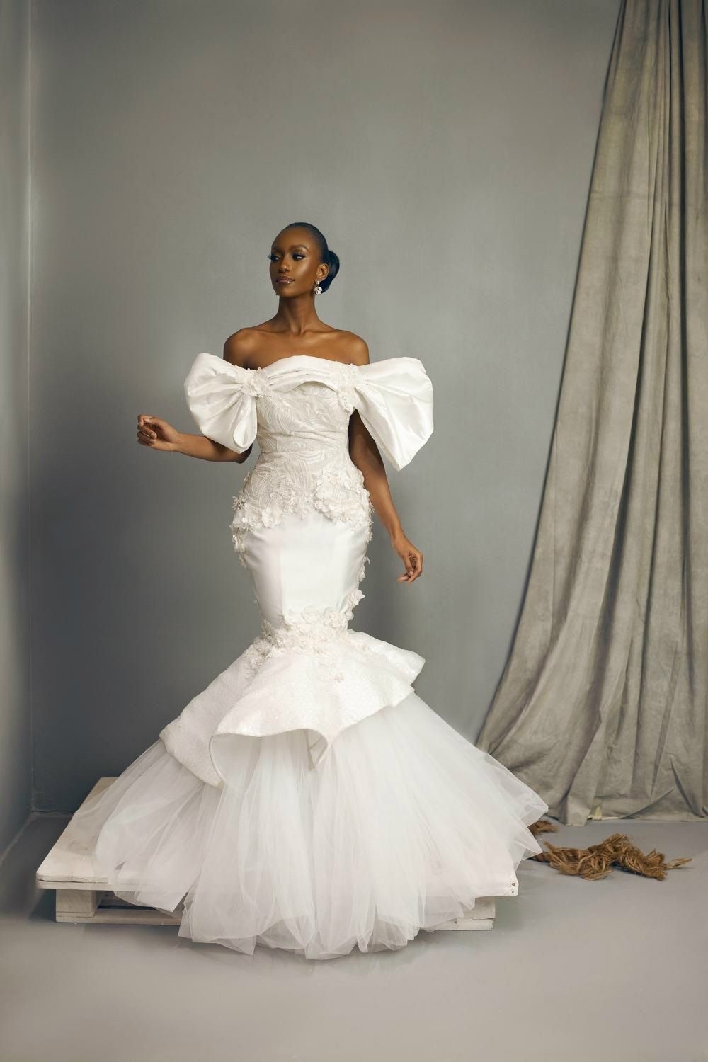 Size African Plus Mermaid Wedding Sexy Off Shoulder D wer Applique Bride Dresses Tiered Ruffles Sweep Train Bridal Gown resses
