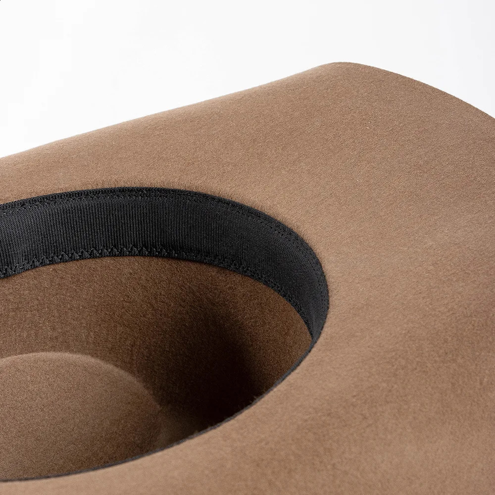 100% Wool Concave Shape Top Hat Fashion Belt Buckle Decorative Woolen Curling Wide Brim Fedora Hat Unisex Western Cowboy Hat 240718