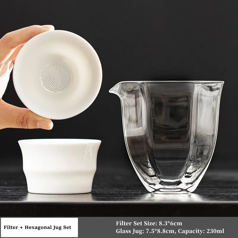 Chinese Kung Fu Tea Set Accessories Strainer and Jug Simple Household Teaware Residue Filter Exquisite Clear Glass Pitcher 240731