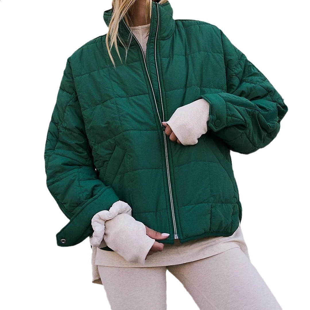 Womens Jackets Autumn Winter Stand Collar Quilted Jacket Loose Casual Women Short Padded Solid Color Coats Vintage High Warm 231218