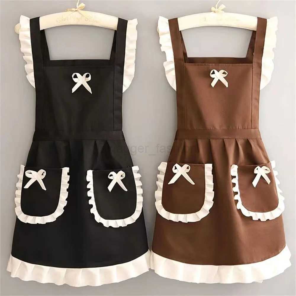 Cute Maid Outfit Oil And Stain Resistant Apron With Waistband Kitchen And Restaurant Work ClothesXJ240731