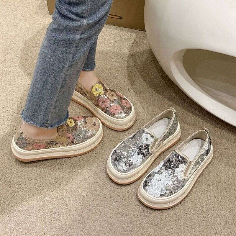 Women S New Design Shining Thick Sole Canvas Shoes Casual Soft Sliver Free Shipping Outdoor hining ole hoes oft liver hipping