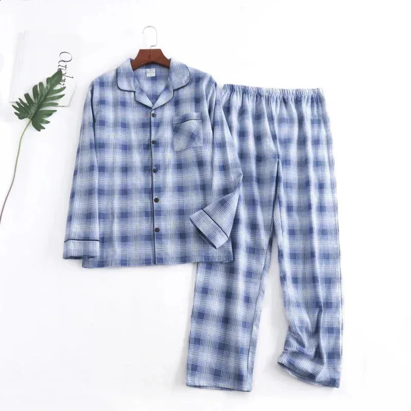 Plaid Multi Colors Warm Cotton Flannel Long-sleeved Trousers Pajamas for Men Autumn and Winter Homewear Sleepwear Sets 240819
