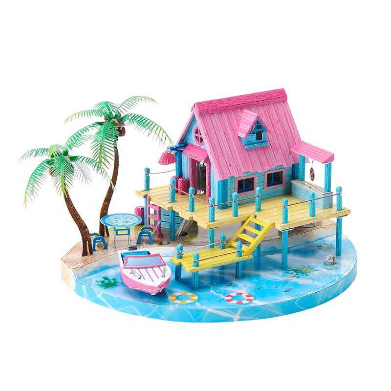 MMZ MODEL IRON STAR 3D Metal Puzzle Island Holiday Coffee Shop Assembly Model DIY 3D Laser Cut Jigsaw Puzzle Building Kits ToysM240731