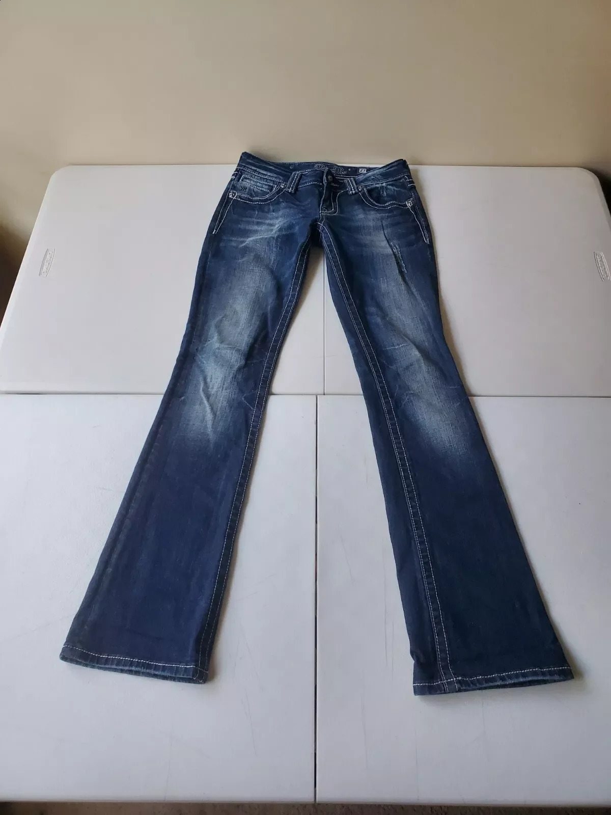 Y2K Gothic Retro Boot Cut Jeans Wons Blue Denim Embroidery Cross Pocket Hip Hop Harajuku Wide Pants Street Wear 240806