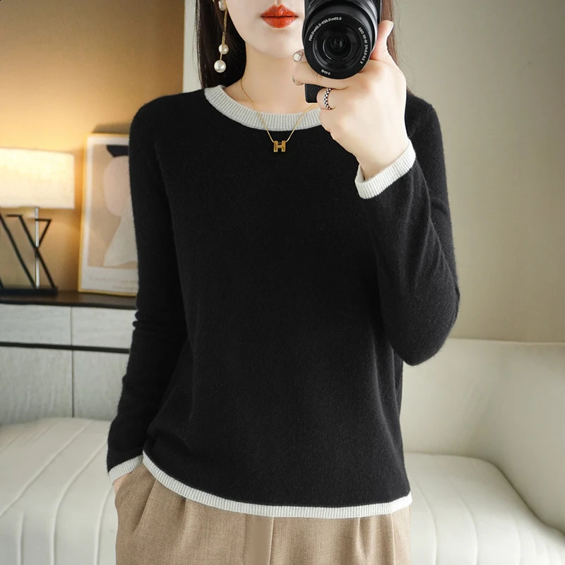 Cashmere Women Round Collar Wool Jumpers Tops Sweater Autumn Winter Thickening Warm Long Sleeve Knitted Pullovers Ladies Top 240731