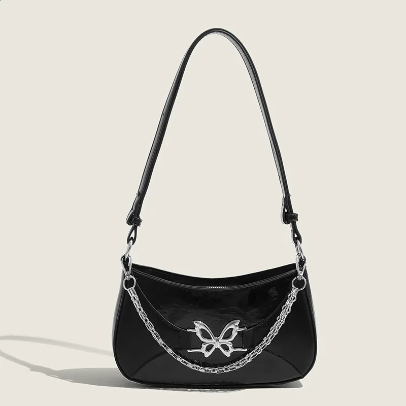 Y2k Fashion Silver Butterfly Shoulder Bags for Women Trendy s PU Leather Chain Handbags Black Underarm Bags Clutch Purse 240731