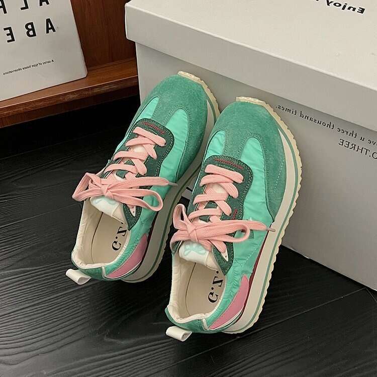 Fashion Ddmysports S Color Blocking Agan Women Summer New Round Head Lace Thick Bottom Non Slip Hundred Casual Sports Shoes Outdoor Shoes ummer lip po