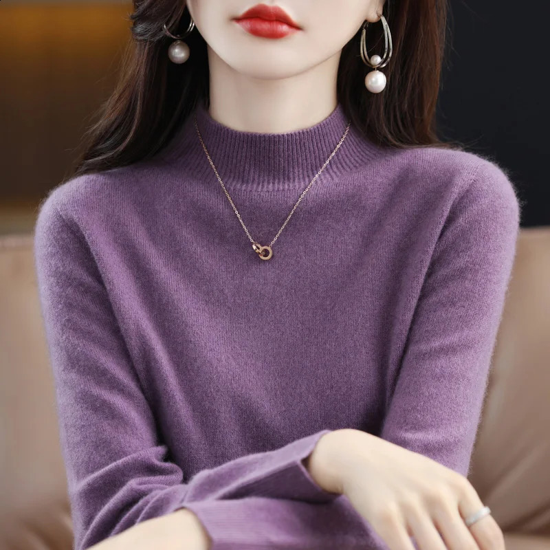 100% Merino Wool Cashmere Sweater Womens Knitted Navy Blue Collar Long Sleeve Floral Autumn Winter Clothing Warm Jumping Top 240812