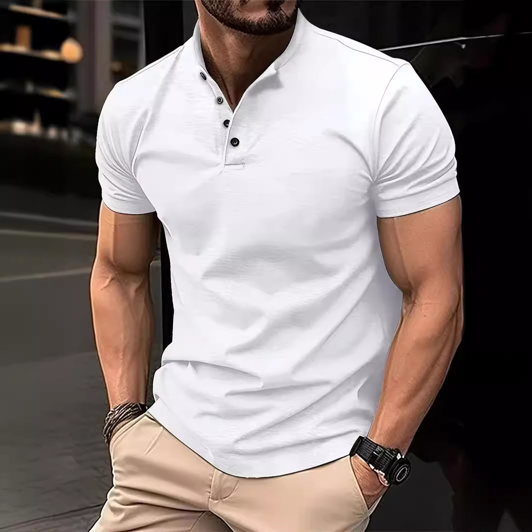 Men's Muscle Slim Henley Shirts Crewneck Longline T-Shirt Gym Workout Athletic Shirt Tees with Button