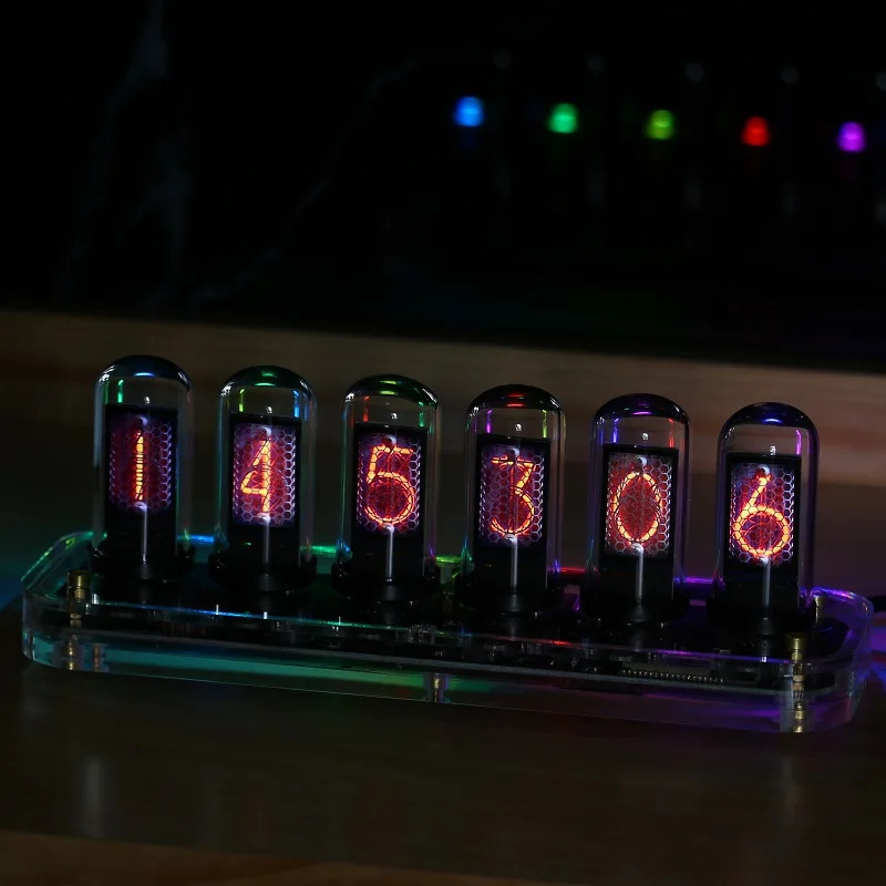 Glow Nixie Tube Clock Mobile APP Editable IPS Display Digital Calendar Stopwatch Time Modern Desk Gesture Control Nixie Clock 240730