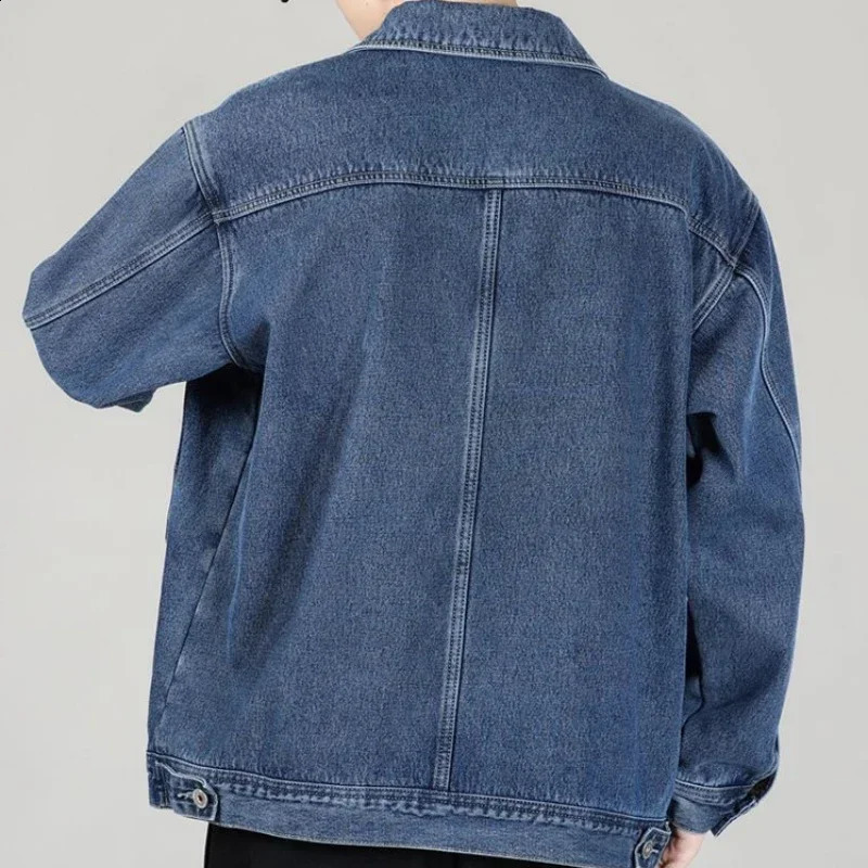 Denim Jackets Man Wool with Sheep Jeans Coat Overcoat Black Wide Shoulders Padded Warm Padding for Men Loose Big Size L Y2k Rock 240816