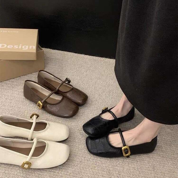 Black Flats for Women 2024 Summer Square Toe Mary Jane Shoes