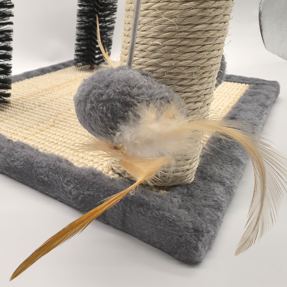 Toy Arch Self with Massage Grooming Brush Board and Sisal Scratching Post for Cat Interactive Toys