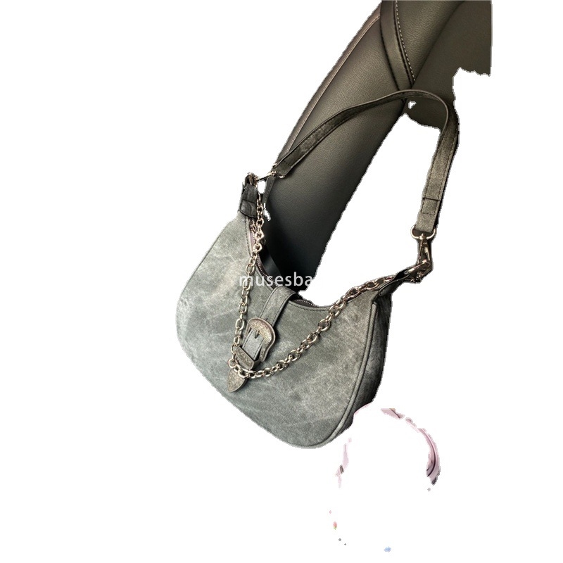 Niche bag woman new advanced sense crescent bag retro shoulder bag graphite underarm bag chain handbag