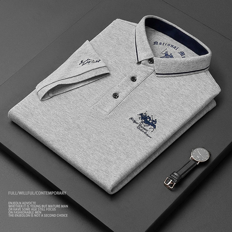 High Quality Mens Cotton Embroidered Polo Shirt Summer High-end Business Casual Lapel Short Sleeve Polo-shirt for Men 240731