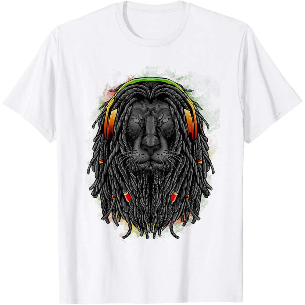 T shirt Mens Lion Shirt With Rasta Dreads And Headphones Show Your Pride T-Shirt shirts tshirt graphic tee Casual tops summer clothes Short sleeve Fre