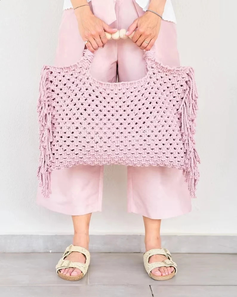 Crochet Bohemian chic summer edge beach rame handbag beige blue market bag vintage style 240731 c13d 4