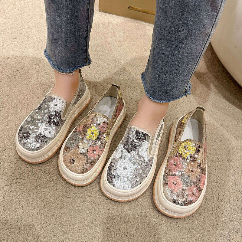 Women S New Design Shining Thick Sole Canvas Shoes Casual Soft Sliver Free Shipping Outdoor hining ole hoes oft liver hipping