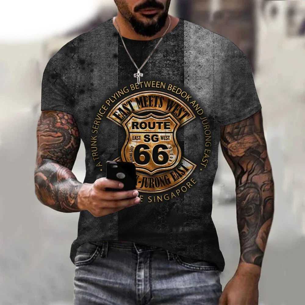 2024 Summer New Male T-Shirts Of Large Sizes Vintage Loose Clothing Short Fashion America Route 66 Printed Letters Men Tops TeeM240731