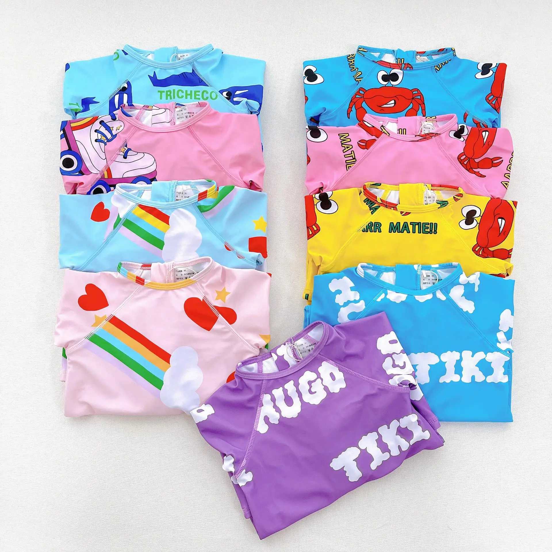 One-Pieces Clearance Kids Swimsuit Girls Boys Summer New Short Sleeve One Pieces Baby Swimwear Childrens Beachwear Clothings TeenagerL24731
