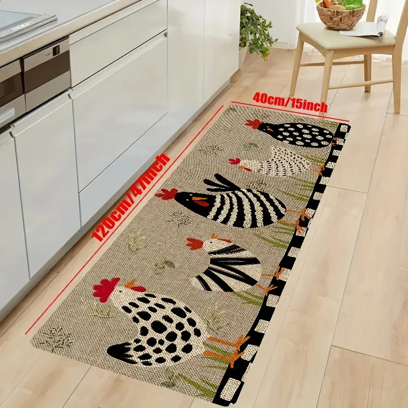 1pc cartoon chicken kitchen carpet non-slip machine washable flannel floor mat suitable for hallway door kitchen 240731