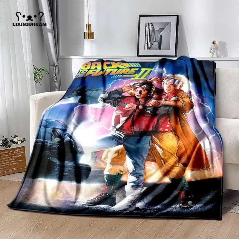 Classic Movie Back To The Future Flannel Throw Blanket Cartoon Blankets Sofa Cover Travel Camping Living Room Bedroom Decoration Y240730