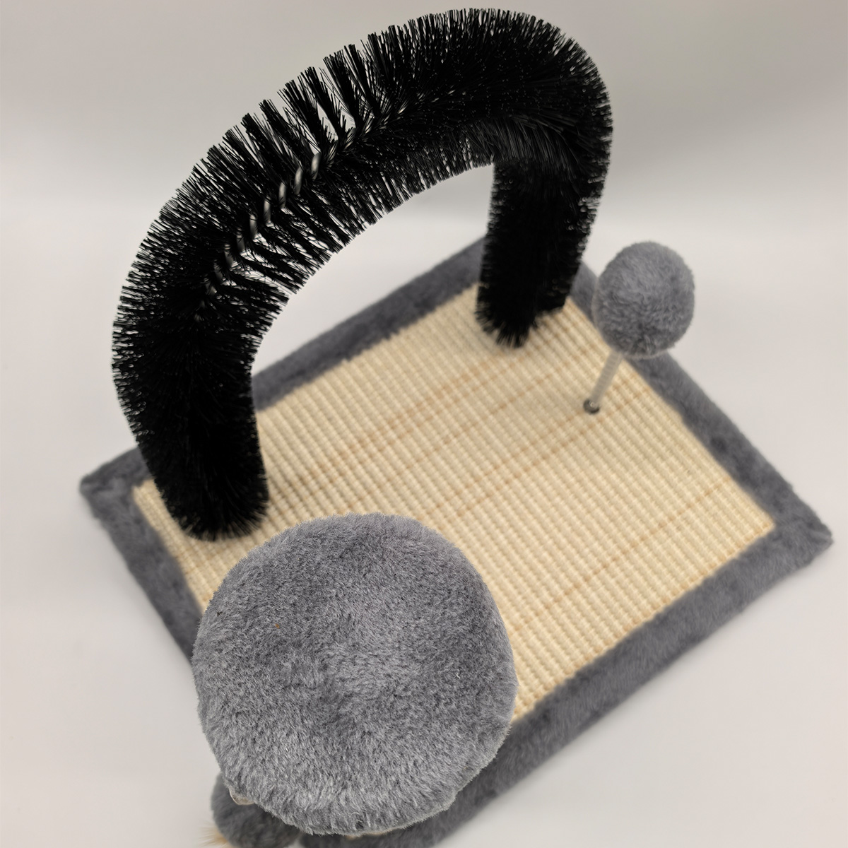 Toy Arch Self with Massage Grooming Brush Board and Sisal Scratching Post for Cat Interactive Toys