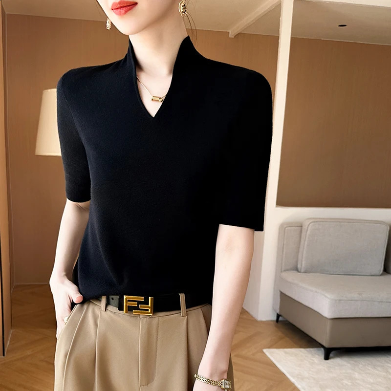 Spring and summer short sleeved womens cashmere sweater knitted 240814