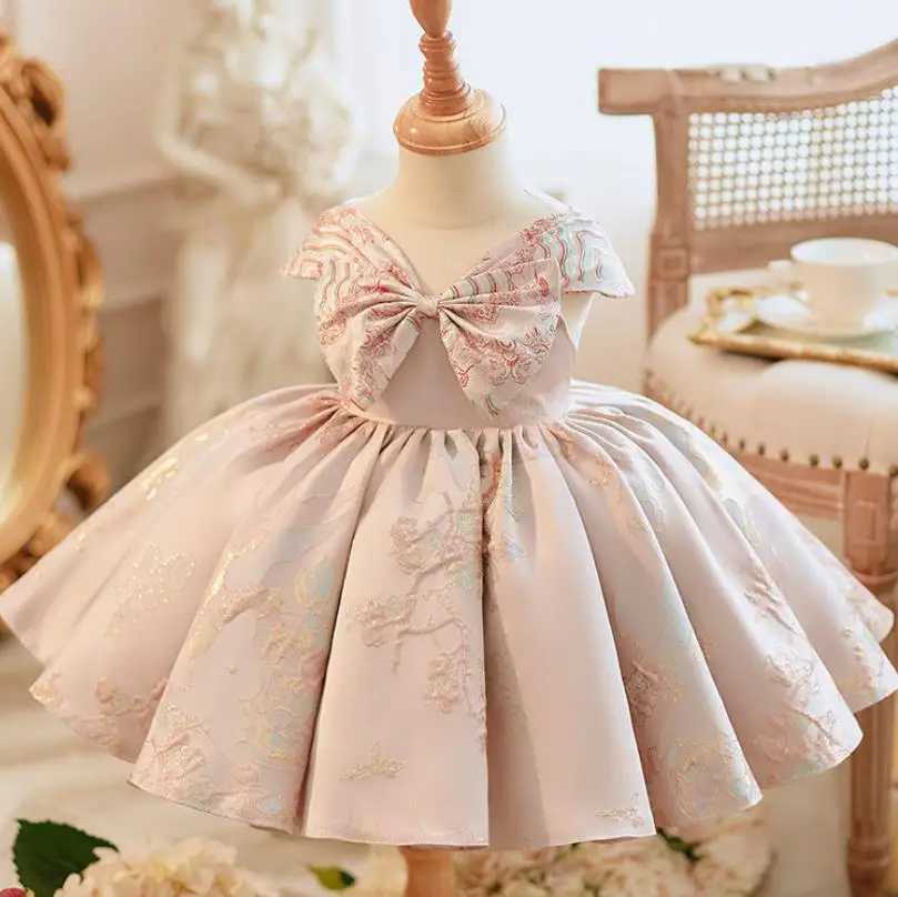 Girl's Dresses 2023 New Children Boutique Lolita Princess Gown Bow Sleeveless Design Wedding Birthday Baptism Eid Party Girls Dresses A3188