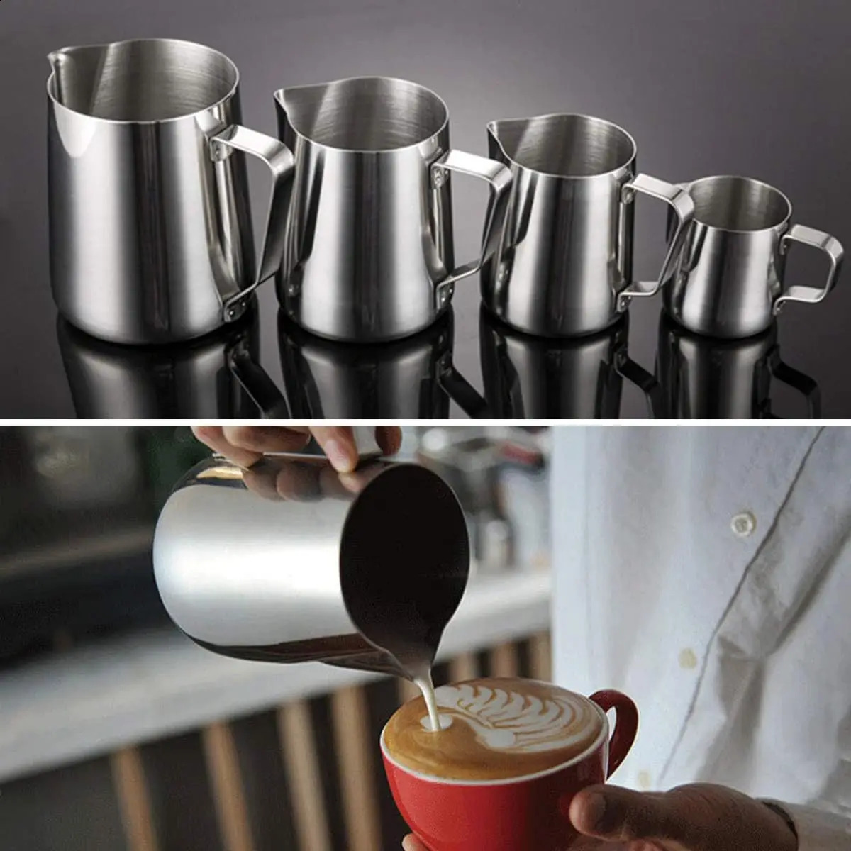 1003506001000ml milk can Fashion stainless steel craft foam Coffee latte art cup 240730