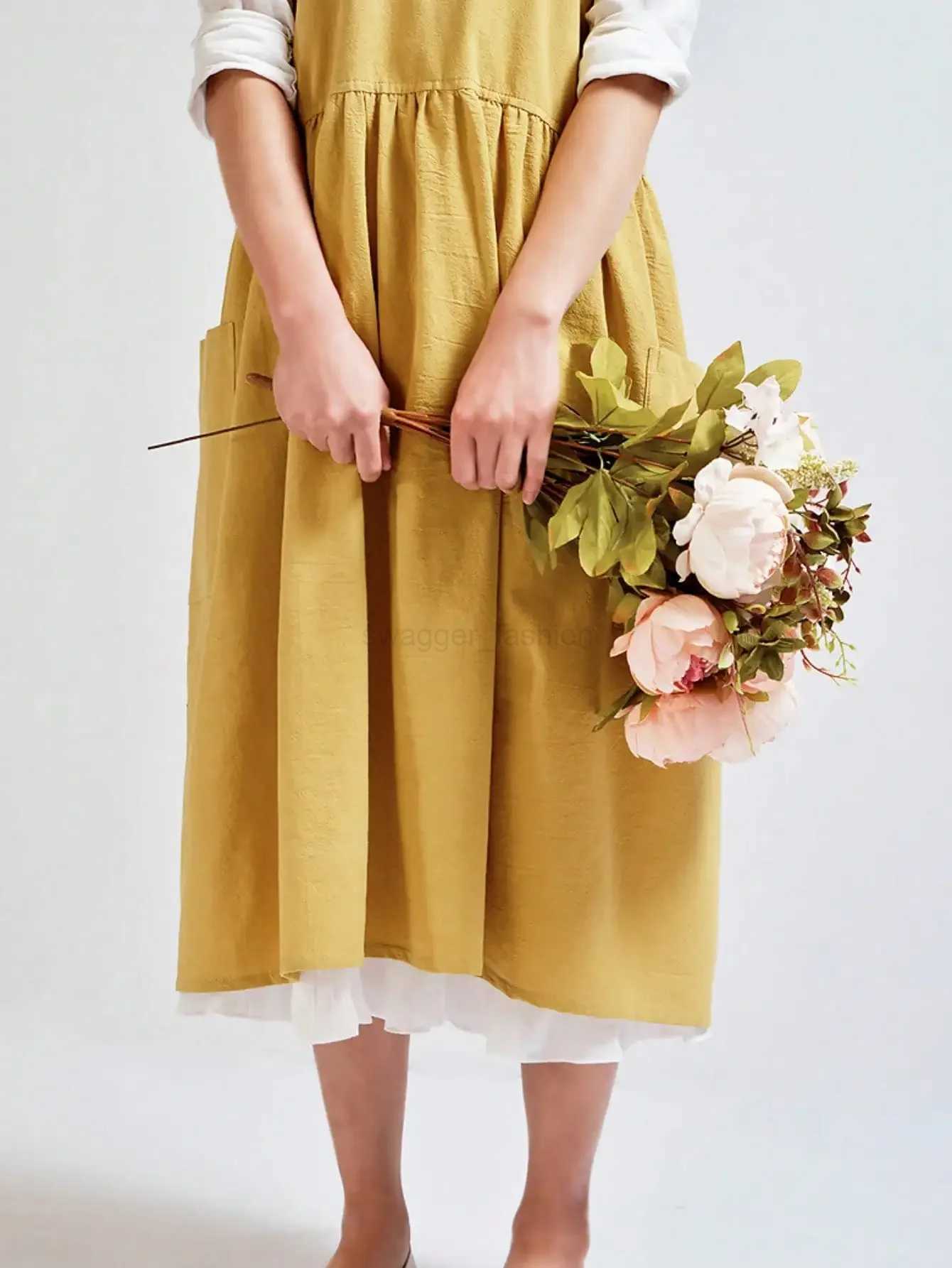 Japanese Linen Aprons for Women with Pockets Cross Back Cute Apron Dress for Gardening Painting Baking and CookingXJ240731