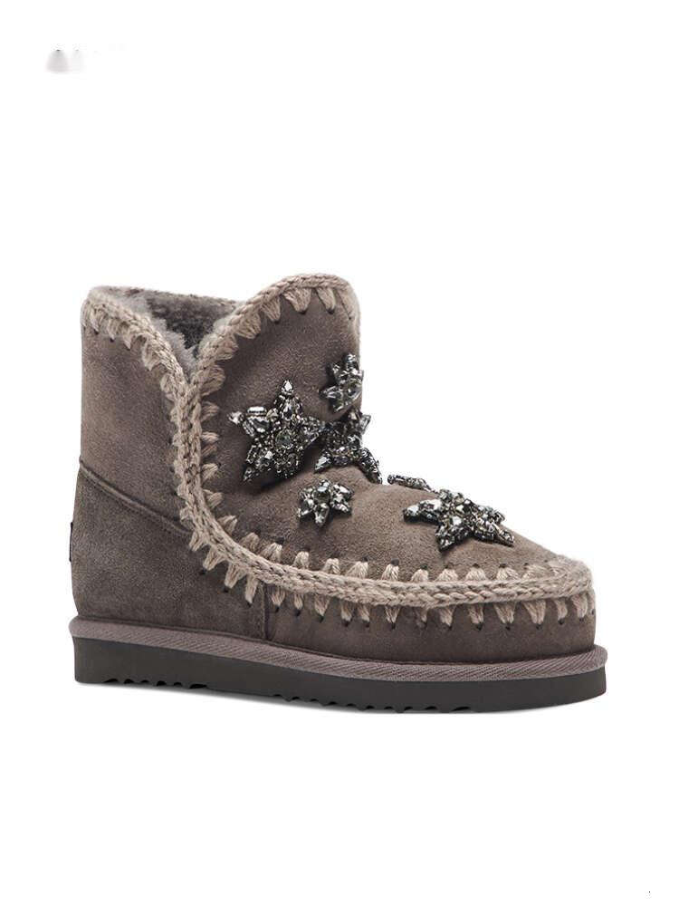 Boots Snow Short Shoes Moues Height Increasing Winter Eskimo 18 Shiny Diamond Women's Sheepskin Wool Integrated