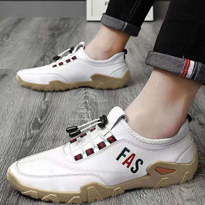 Men Comfortable Waterproof White Black Fashion Casual Leather Outdoor Hiking Shoes 456