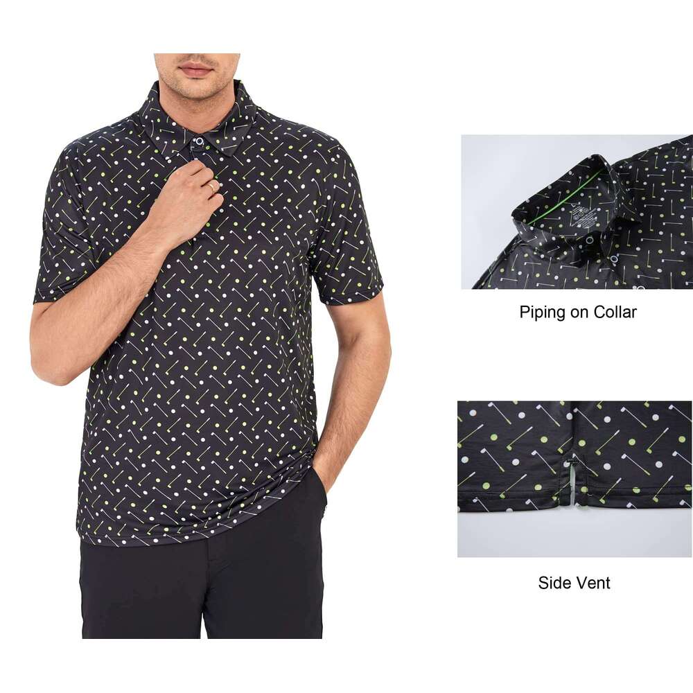 Mens Polo Mens Golf Shirt Moisture Wicking Quick-Dry Print Performance Polo Shirts for Men Polos shirts tshirt Casual tops summer clothes Short sleeve